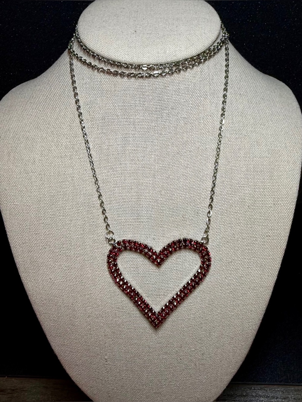 Long Heart Pendant Necklace in Red Crystal